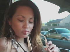 Asian Nudes presents: Francine dee strips in car! big boobs!